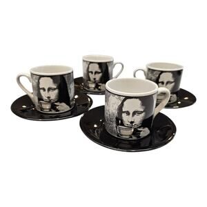 Mona Lisa Demitasse Espresso Cups and 4 Saucers Set